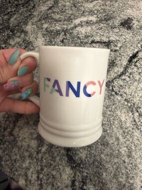 Fancy White Ceramic Mug with Multicolor Lettering